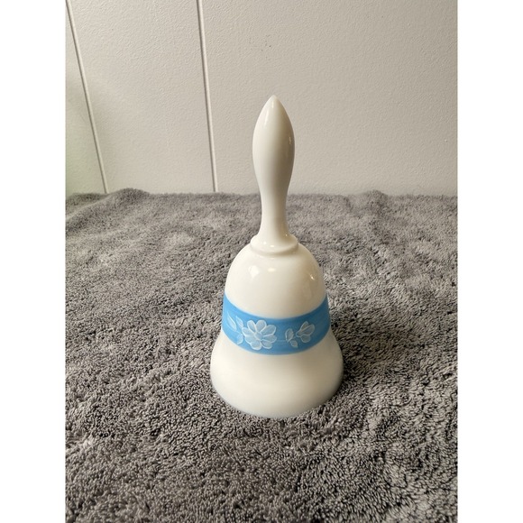 Fenton Other - Vintage Signed Milk Glass Bell with Blue Flower Band